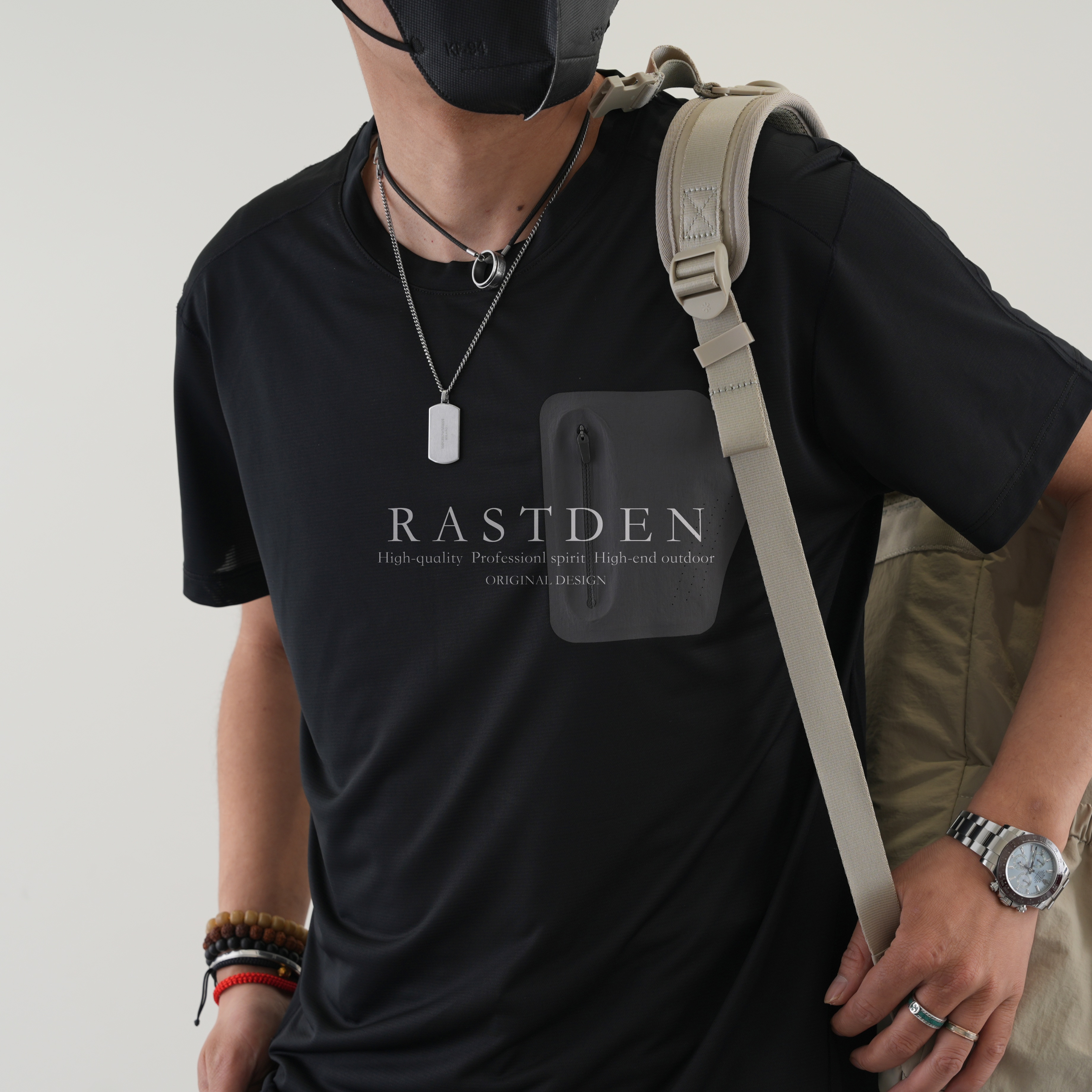 复合面料~压胶口袋男士都市运动速干排汗短袖T恤户外半袖打底衫潮