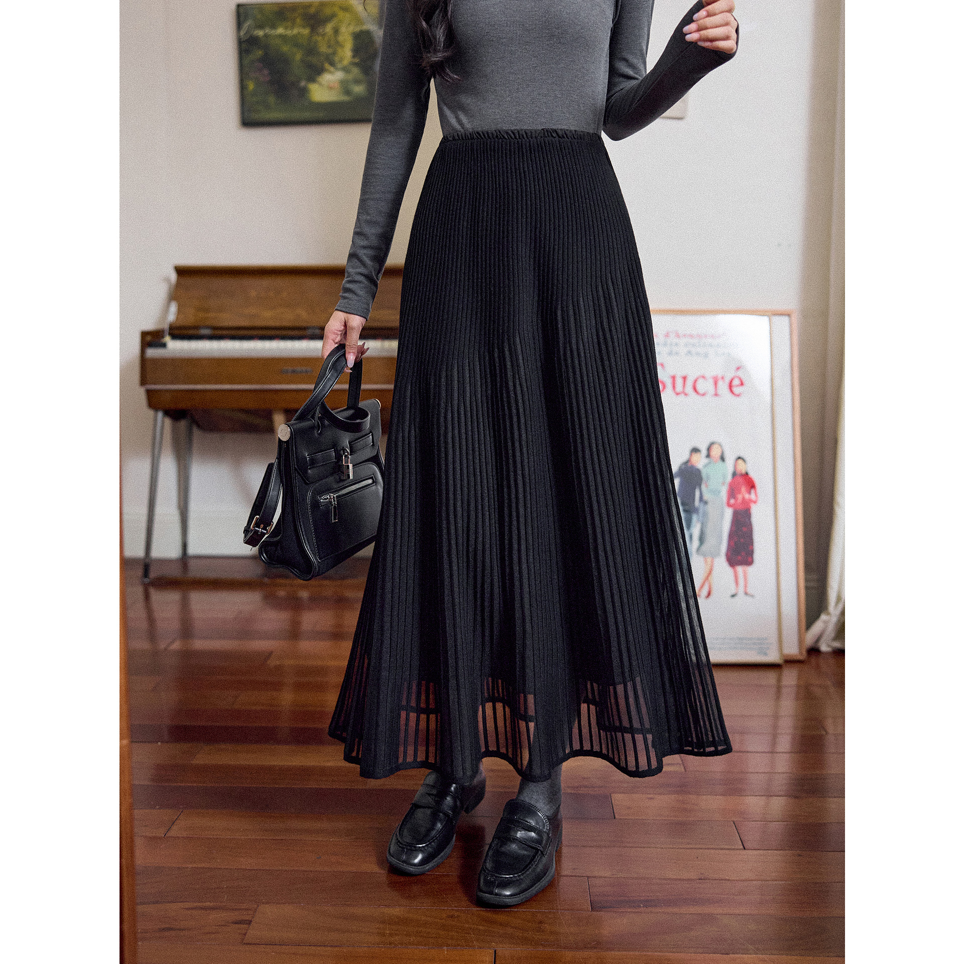 宿本 半身裙2025年秋冬百搭高腰设计感针织中长款纱裙1541174QM