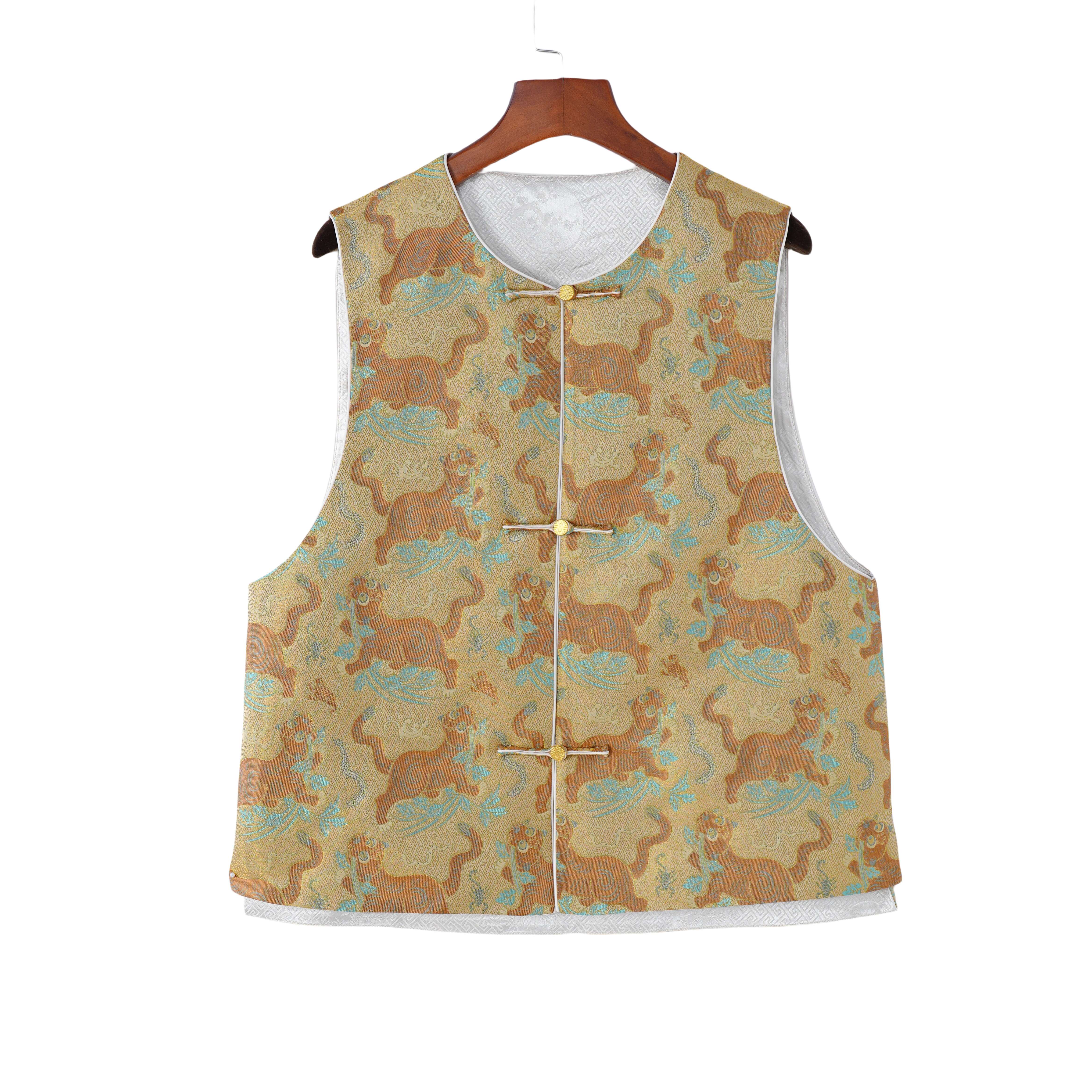 【望月】桑蚕丝宋锦马夹中式中国风复古提花马甲时尚2417002