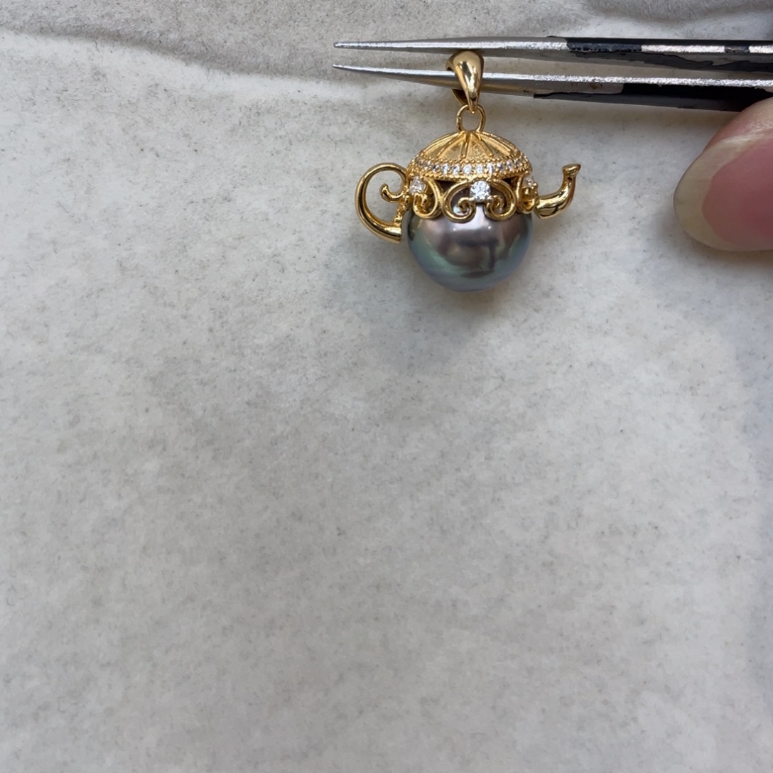 银S925镶嵌海水珍珠吊坠(不含链)
