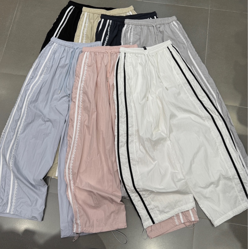 欧韩伽80097休闲蕾丝边直筒裤