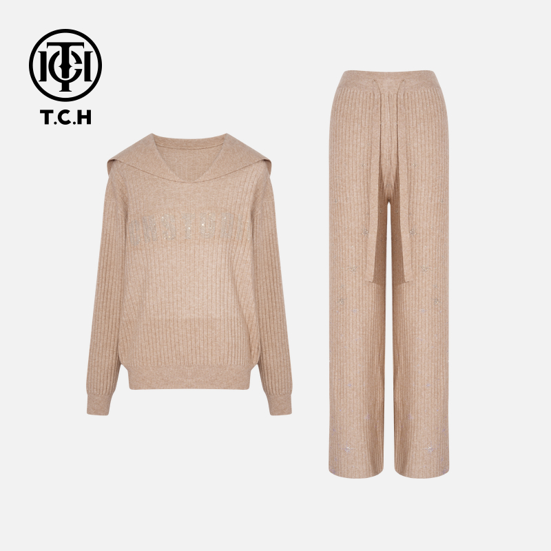 TCH私服烫钻工艺秋季纯欲慵懒风时尚套装女T75C07E1075轻奢tch