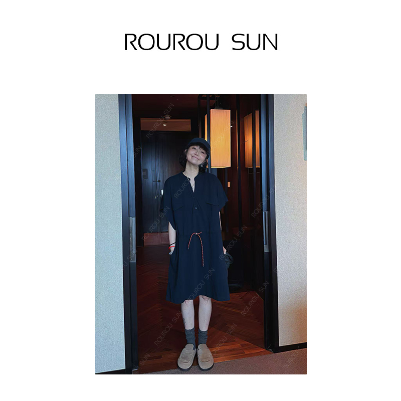 27307简约t恤女小众设计系带收腰上衣背心裙女