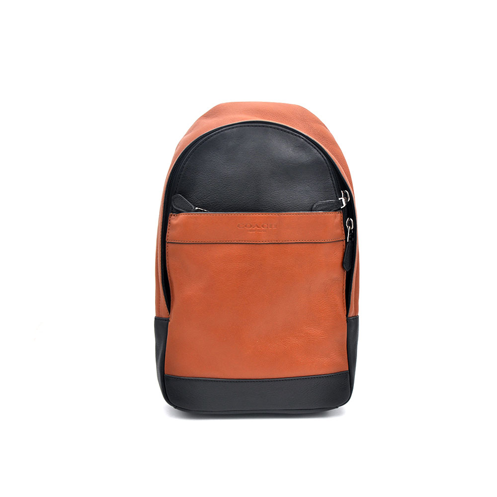 95新 COACH/蔻驰 98新荔枝纹全皮拼色单肩胸包20*30/21693