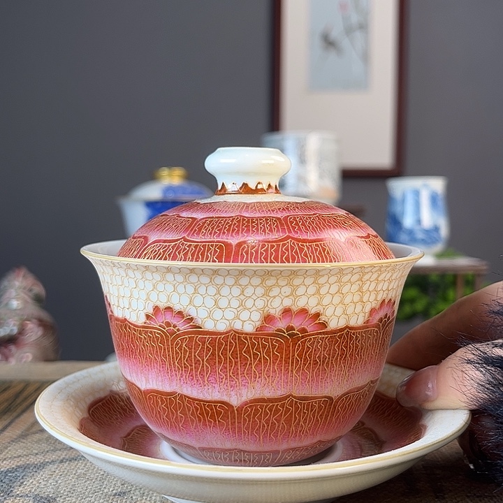 摆件景德柴烧茶杯多人