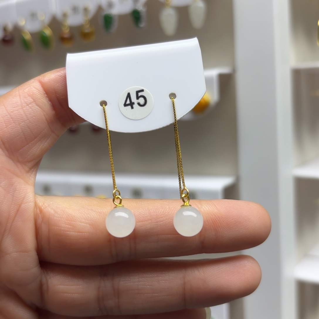 和田玉银S925镶嵌耳饰