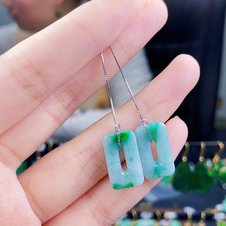 翡翠耳饰银S925镶嵌饰品