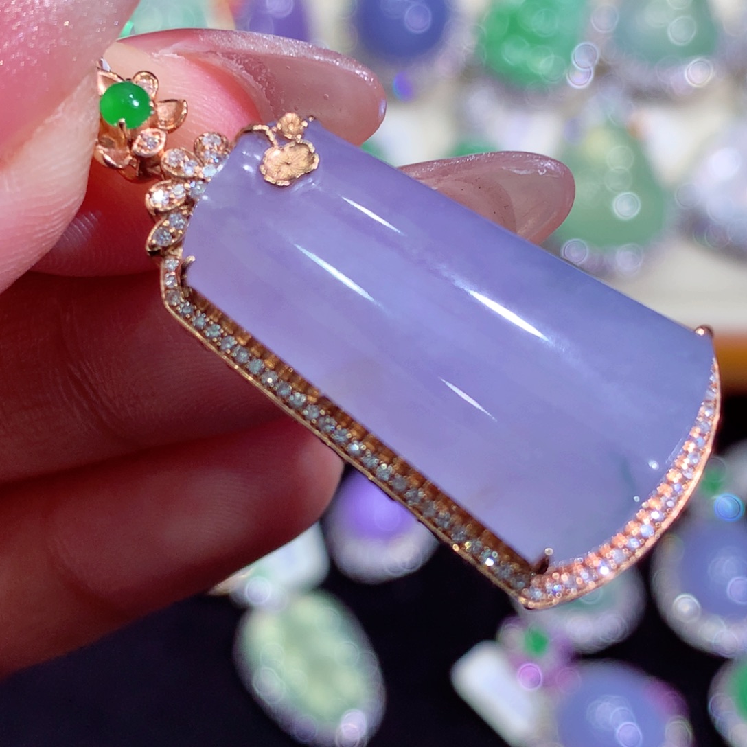 翡翠18K金镶嵌吊坠(不含链)