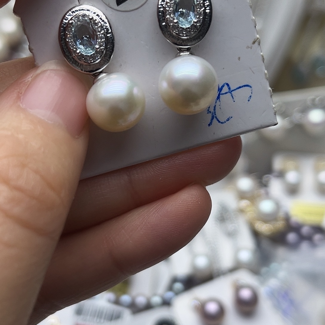 耳钉银S925镶嵌淡水珍珠