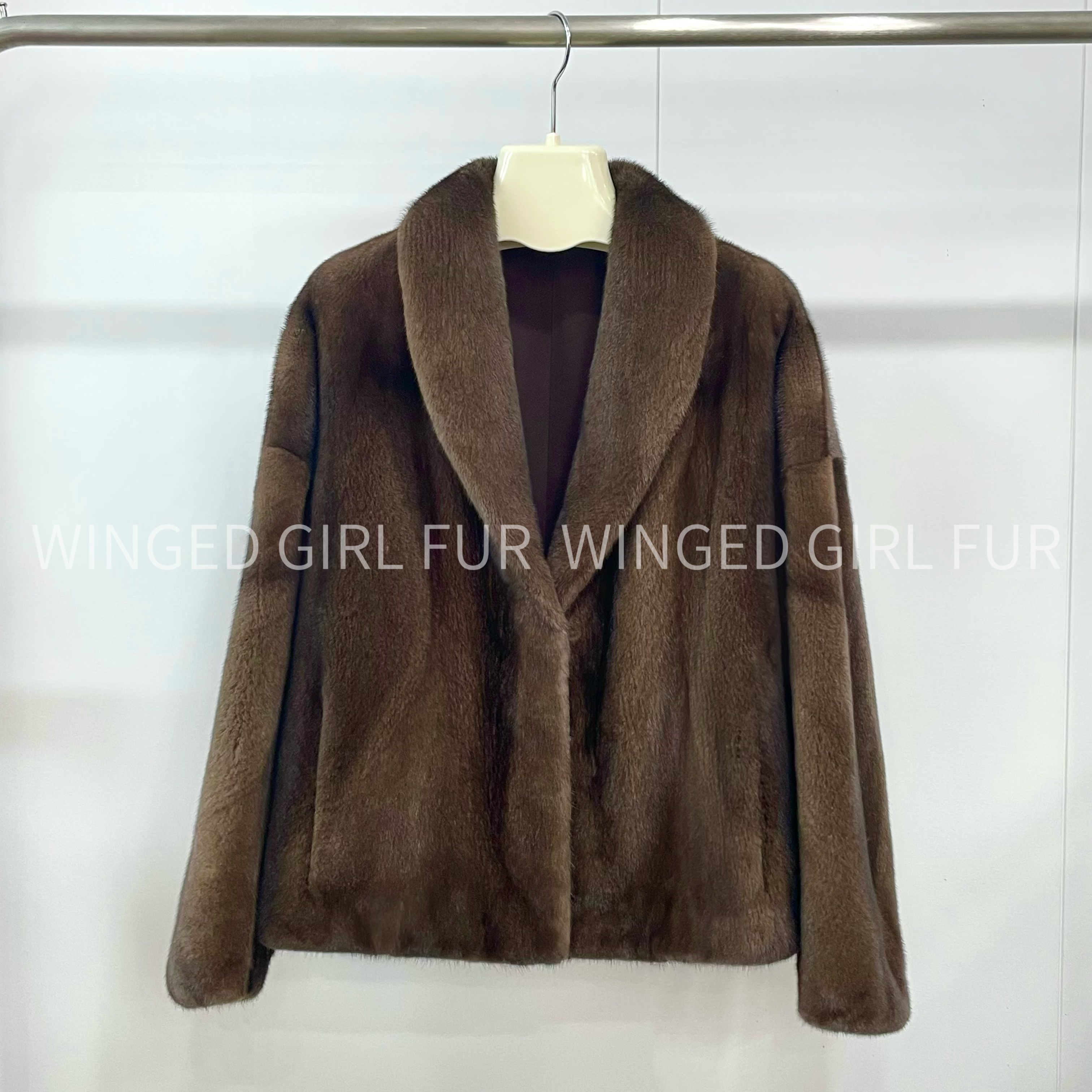 【ZA】青果领微蝙蝠袖VTG小短款貂皮大衣皮草