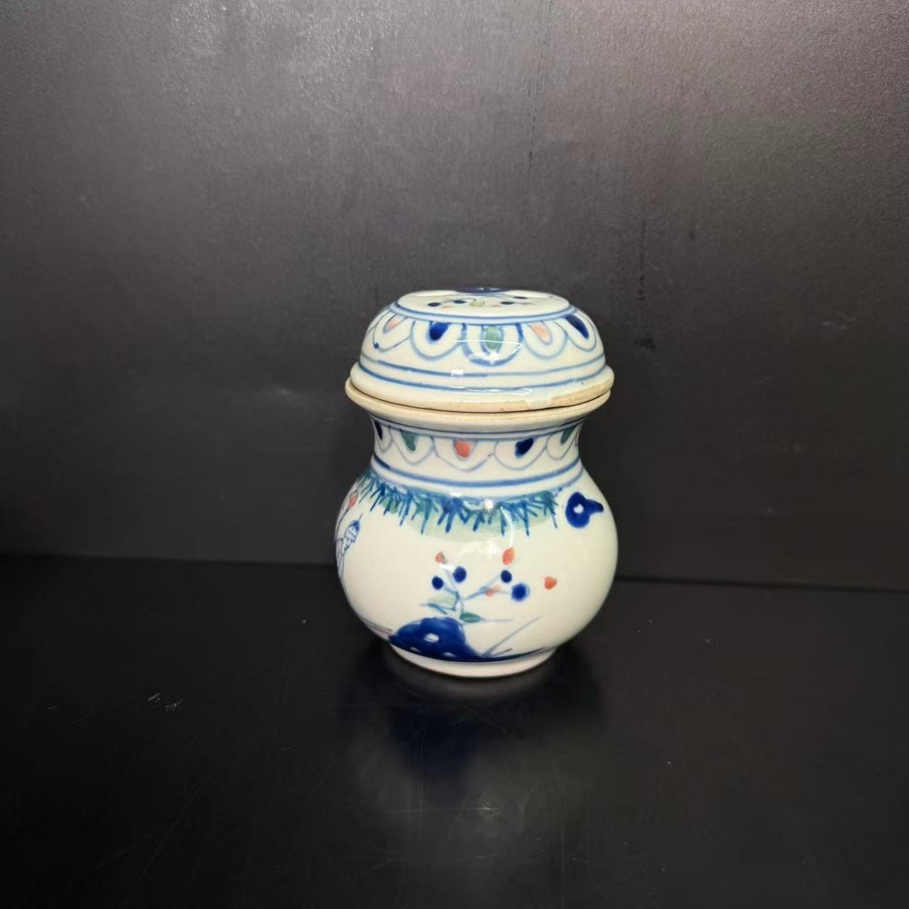 Lot3-青花盖罐-清代年制款高9.5cm-YC12080001001056