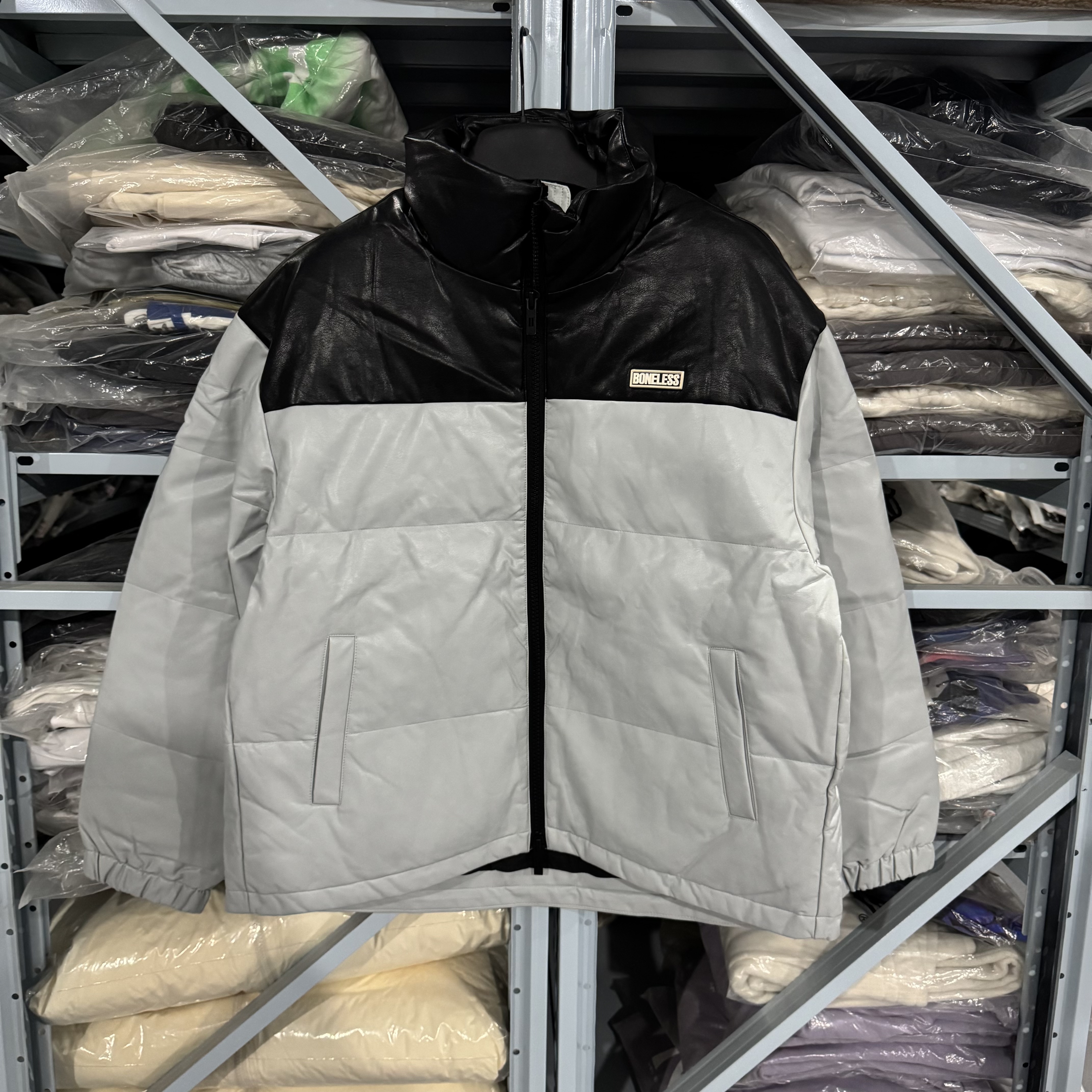BLS PU拼色基础胶标羽绒服K4614