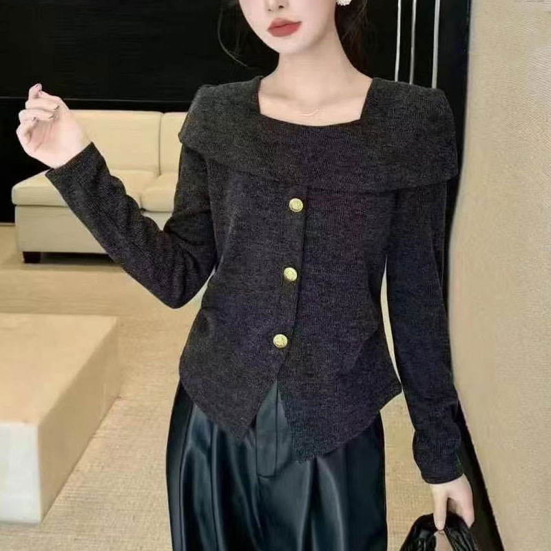 欧若风2025春季新款胖mm打底衫女遮肚子显瘦不规则一字肩长袖上衣