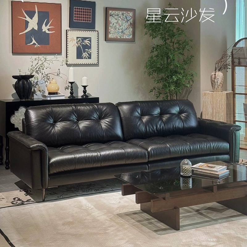 【菲诺薇】真皮家用沙发客厅小户型复古头层牛皮直排星云家用沙发