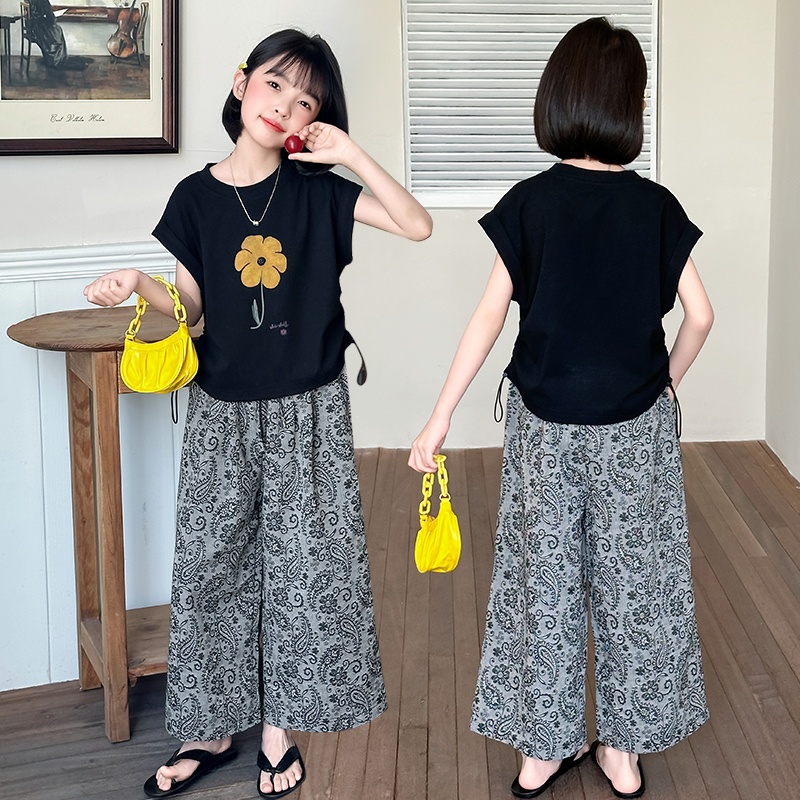 女童夏季套装2025新款洋气女大童休闲阔腿裤两件套儿童夏天无袖潮