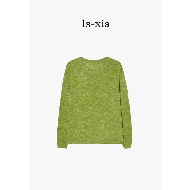 【绿光】活力满满一抹绿 云感竹节纱套头针织长袖上衣