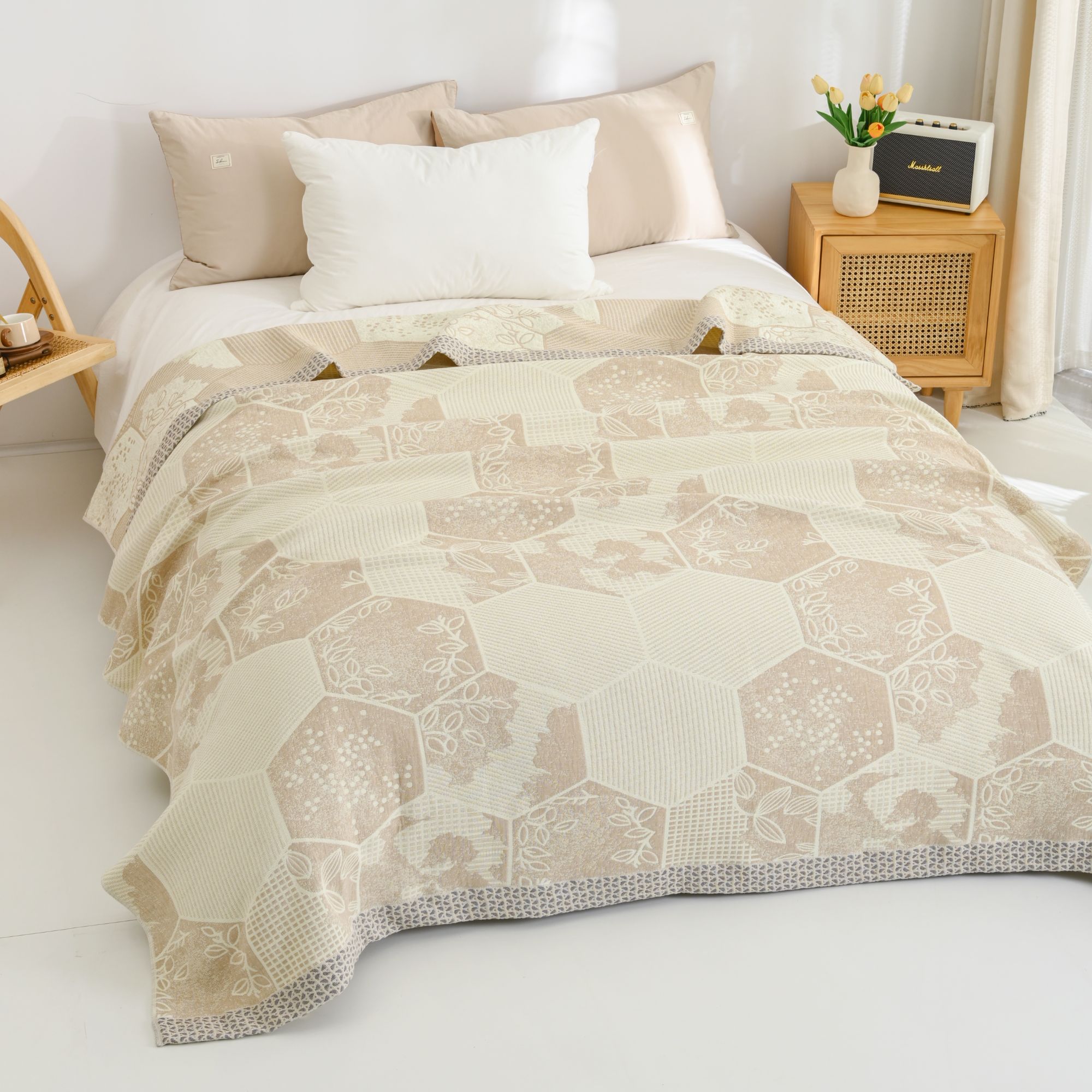 M【菱镜空间】200*230cm罗布麻精梳四季通用多功能床盖亲肤透气机洗