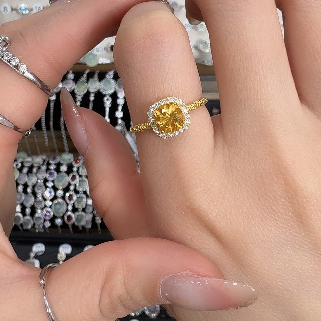 银S925镀金镶嵌戒指黄晶
