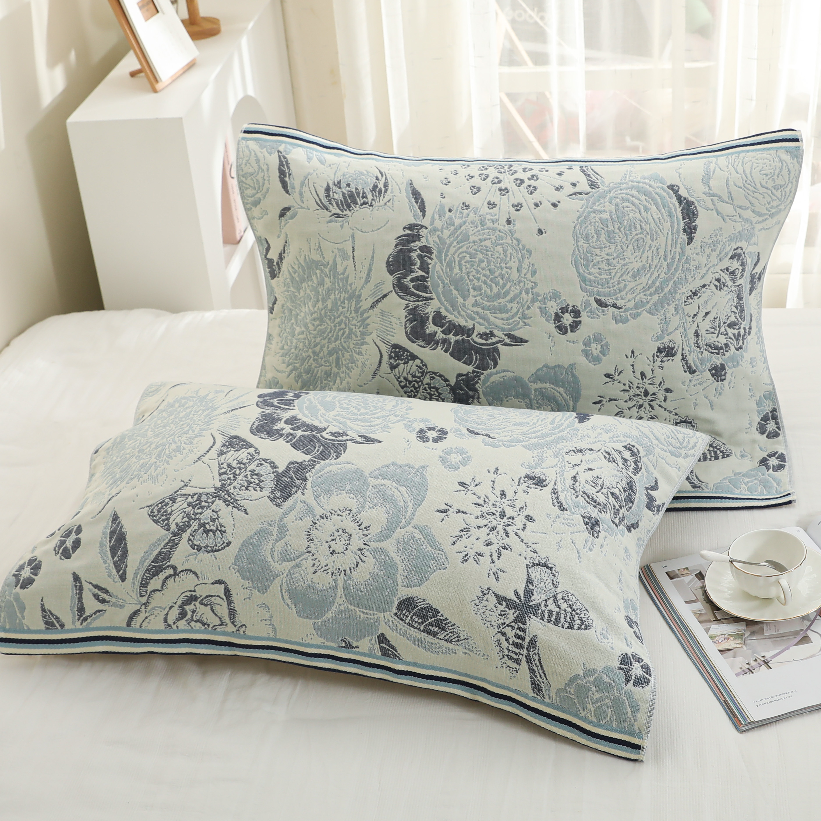 【含苞绽放】棉麻枕头巾多功能沙发盖巾一对装