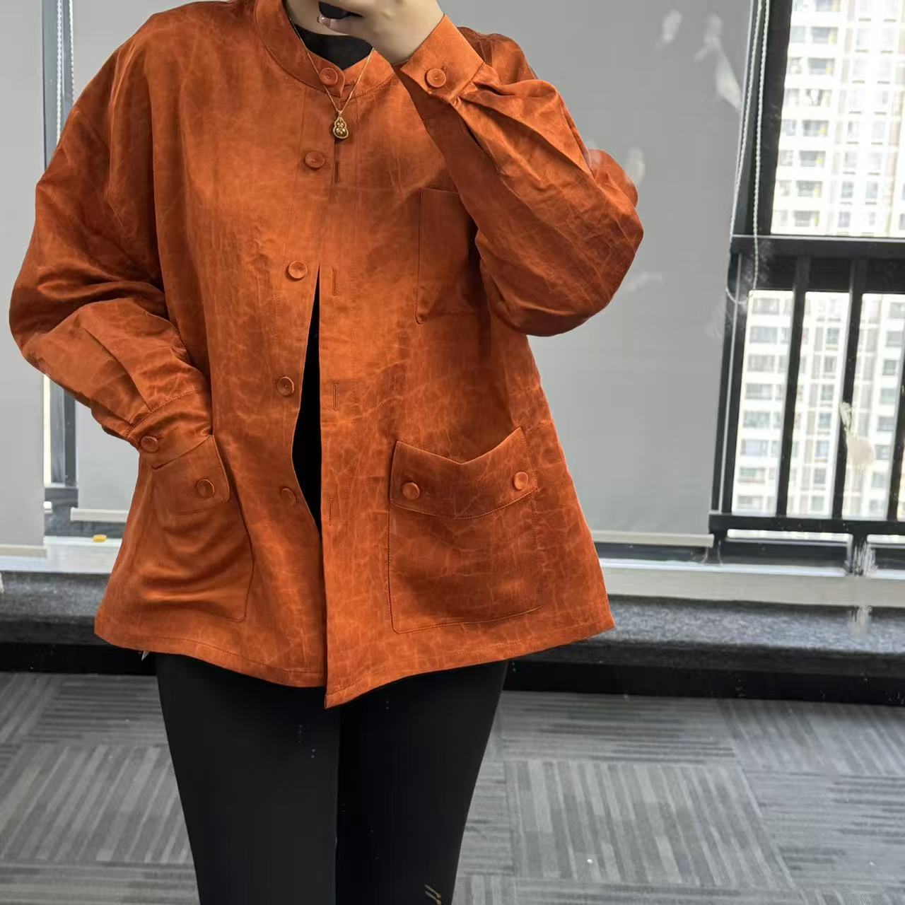 100%桑蚕丝！爱玛橙缎龟大西装外套