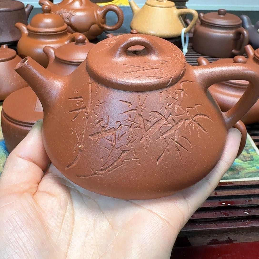紫砂茶壶红降坡半手工