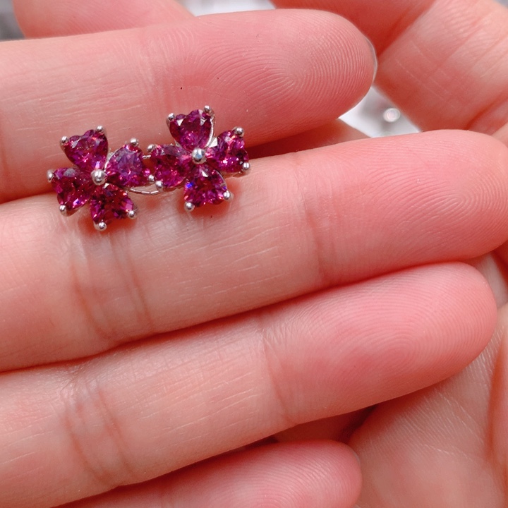 石榴石耳钉银S925镶嵌