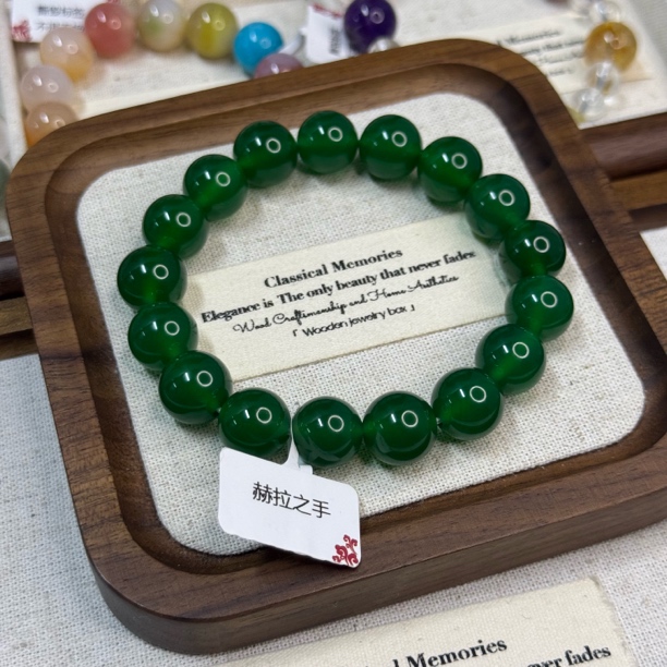赫拉之手【观自在.凝时】天然绿玛瑙素串礼物款