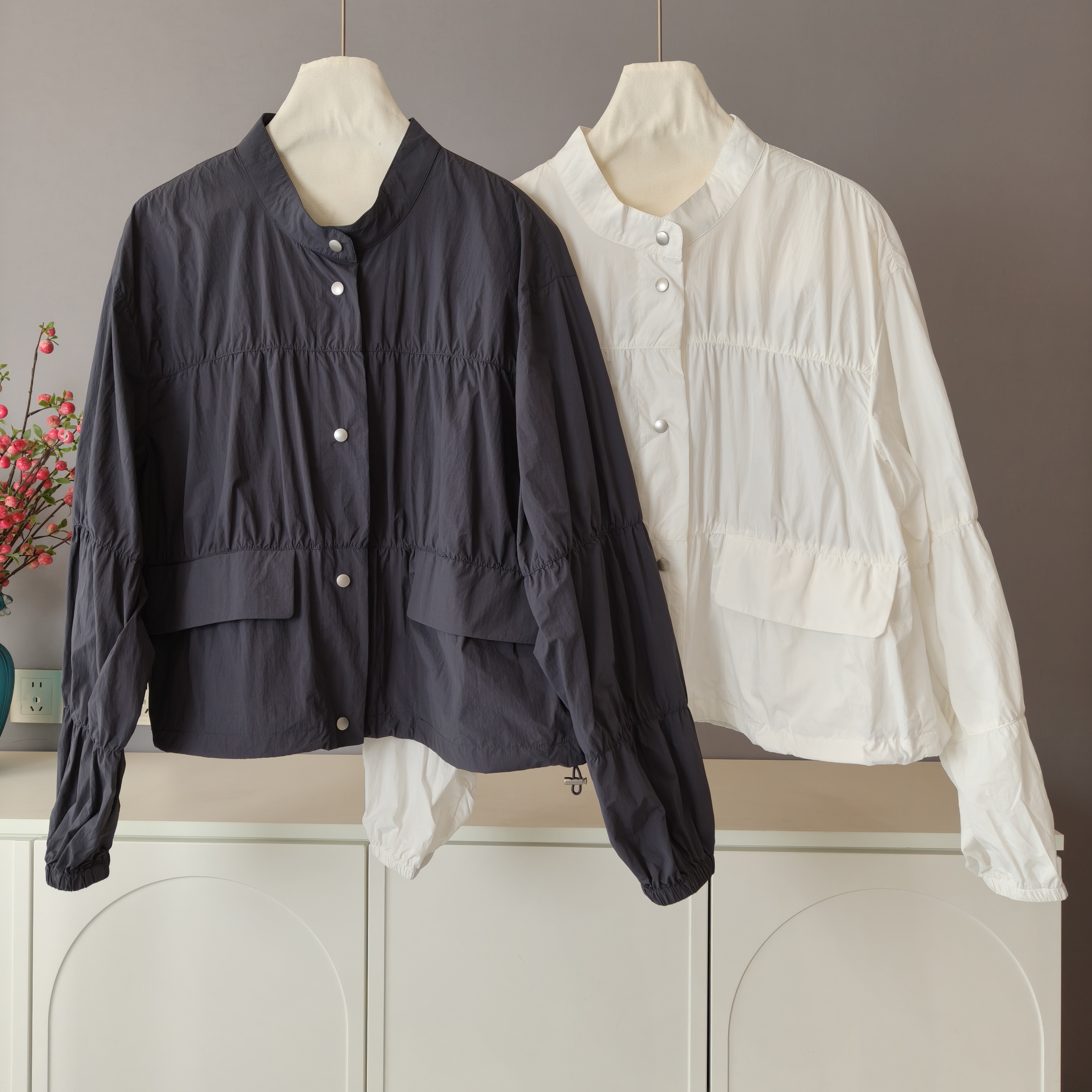 【伟伟专属】设计感小立领褶皱口袋外套