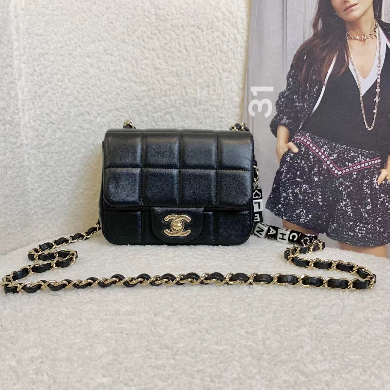 99新 Chanel/香奈儿 壹臻/23C黑金羊骰子链条方胖 80862656