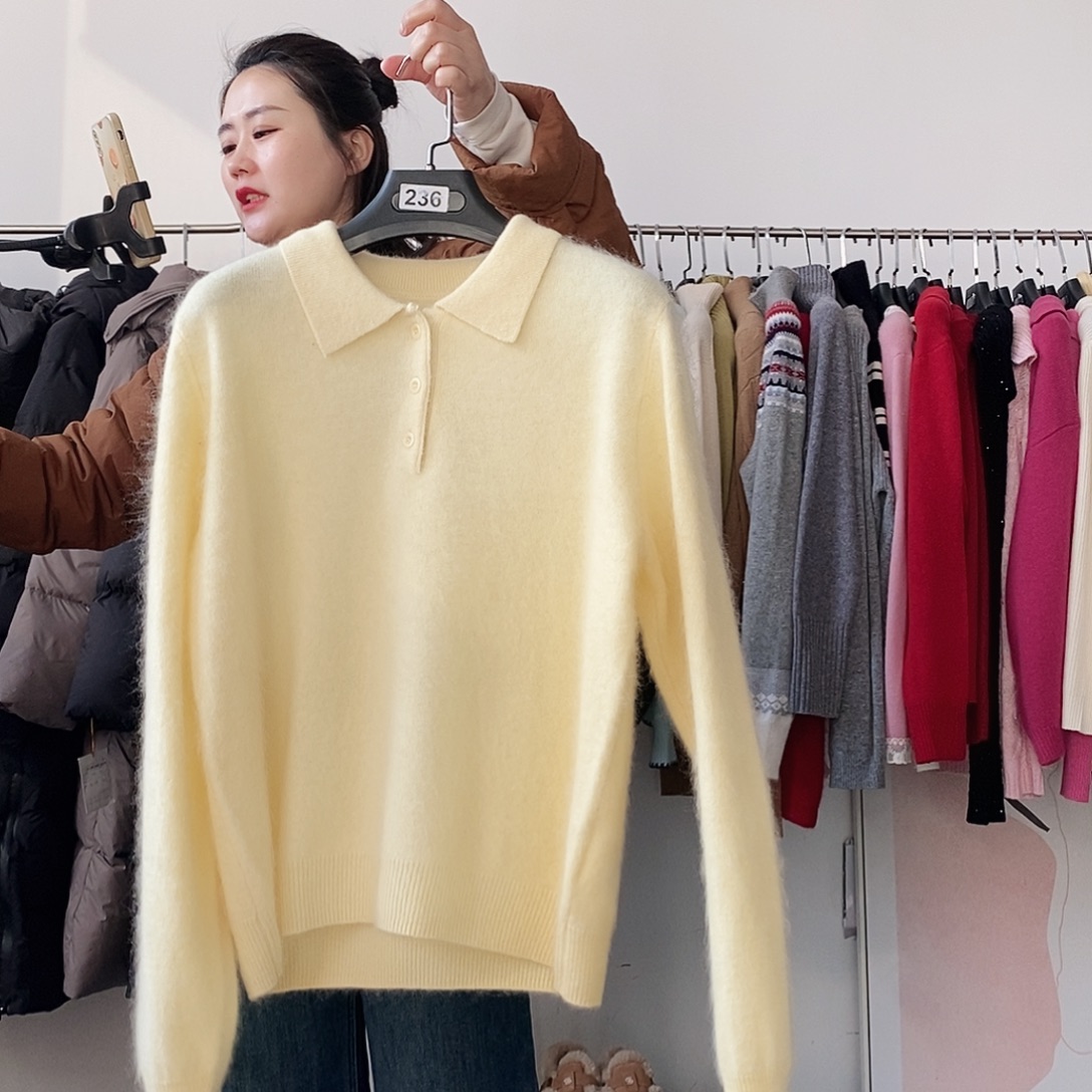 黄色Polo领山羊绒140斤以内
