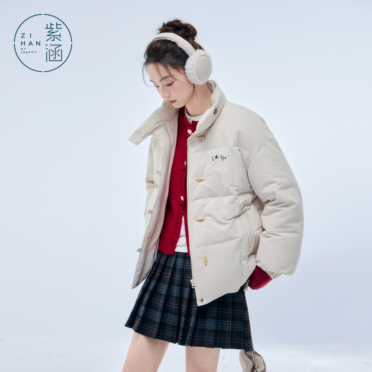 紫涵短款立领羽绒服女2025年冬季新款牛角扣鸭绒外套Z5Z10AN228