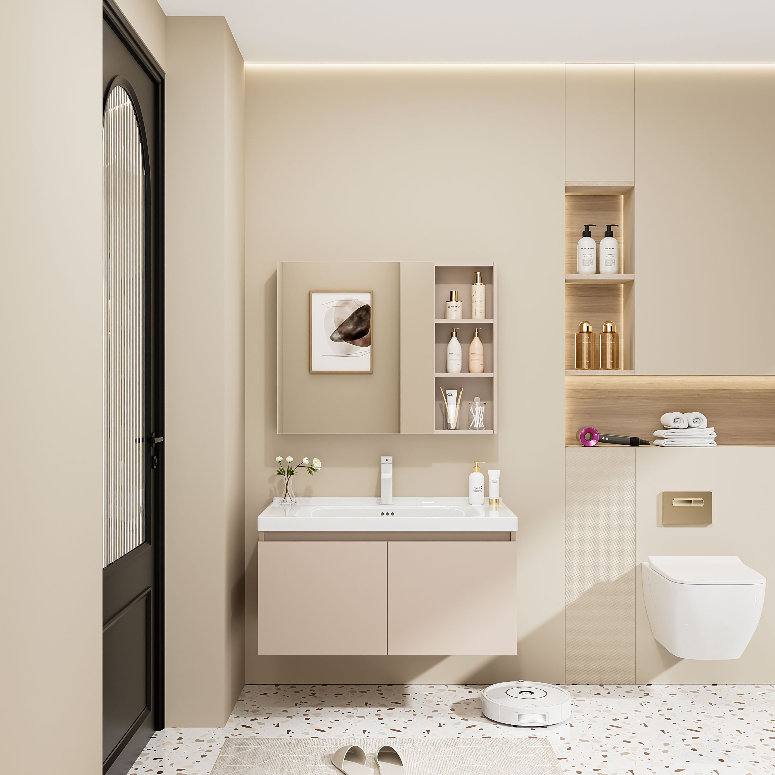 （40宽）双色对开蜂窝铝防水浴室智能半封美妆柜组合洗手台盆柜组合