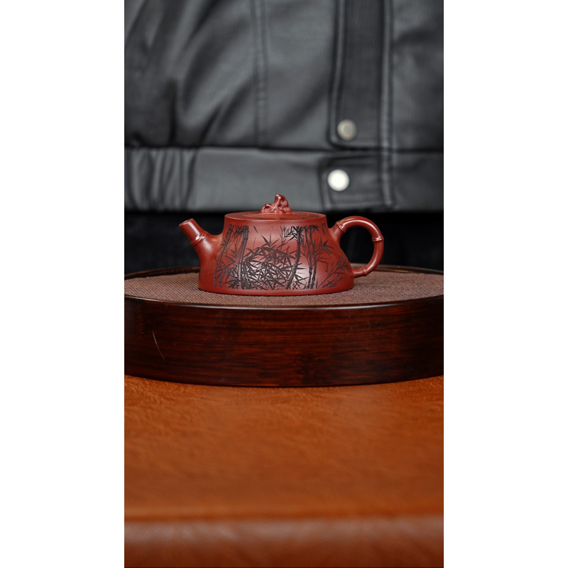 宜兴紫砂 太湖石周盘 龙血砂 260cc