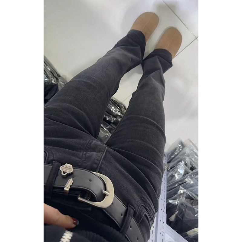2025秋冬新款加绒高腰窄版直筒弹力牛仔长裤女修身显瘦洋气微喇裤