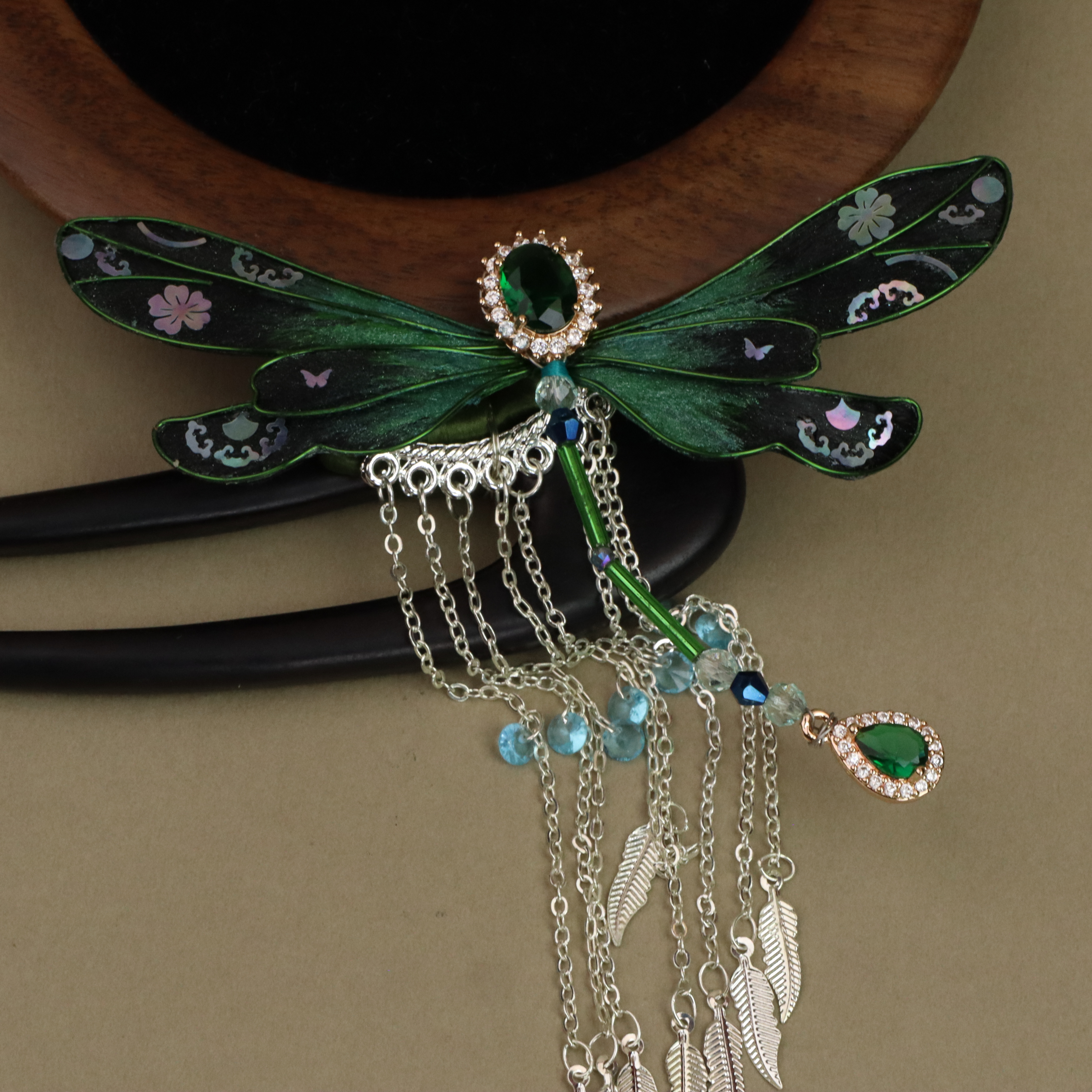 非遗绒花螺钿蜻蜓发簪u型发钗时尚非遗轻奢头饰汉服搭配