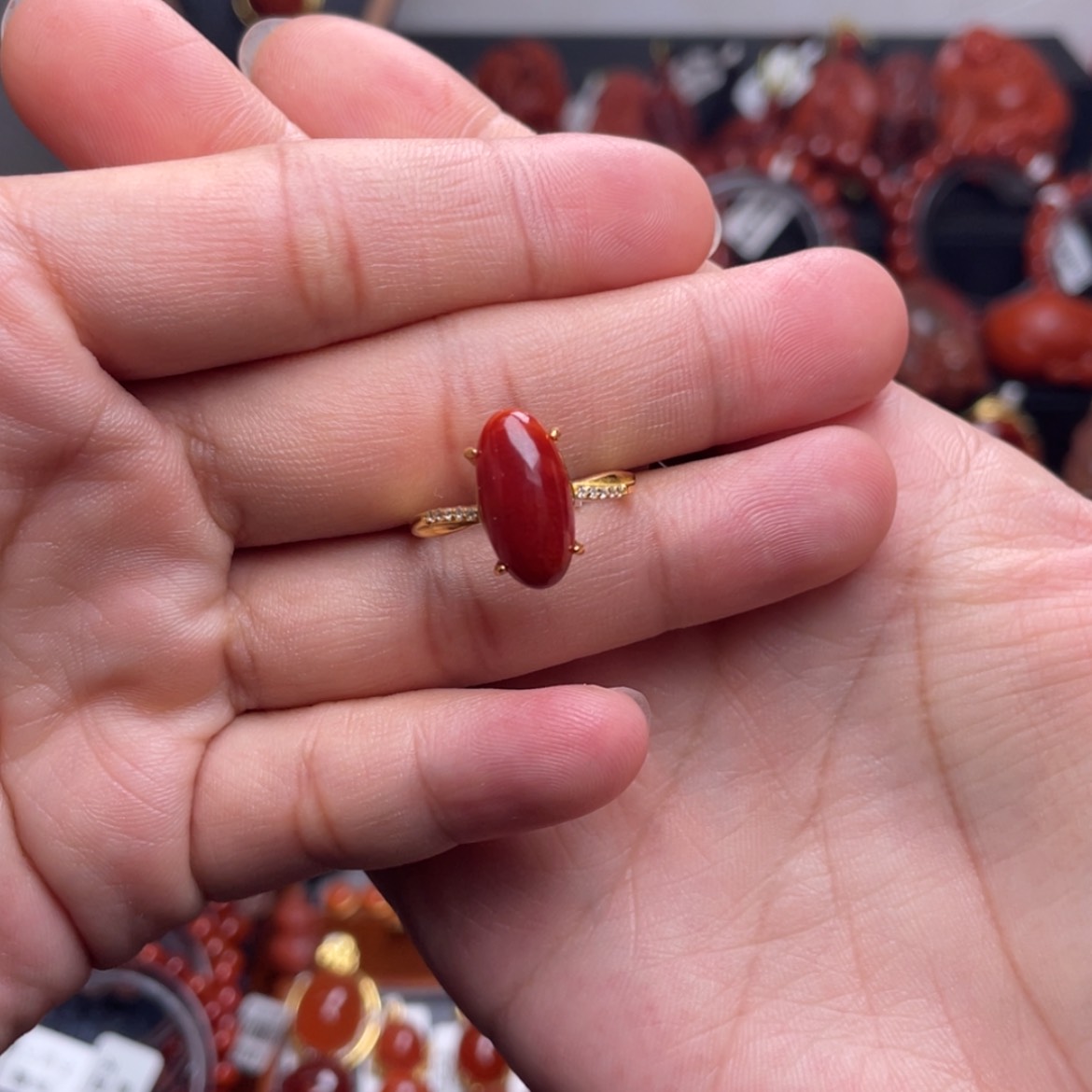 【闪购商品】银S925镶嵌马眼戒指南红玛瑙