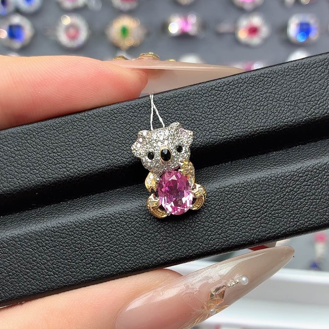 吊坠925银培育帕帕拉恰色粉蓝宝