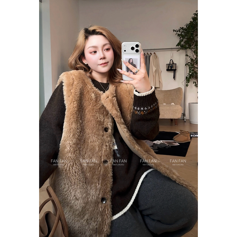 【夏夏】大码冬季新款一体毛保暖宽松百搭氛围感加厚外套F0090