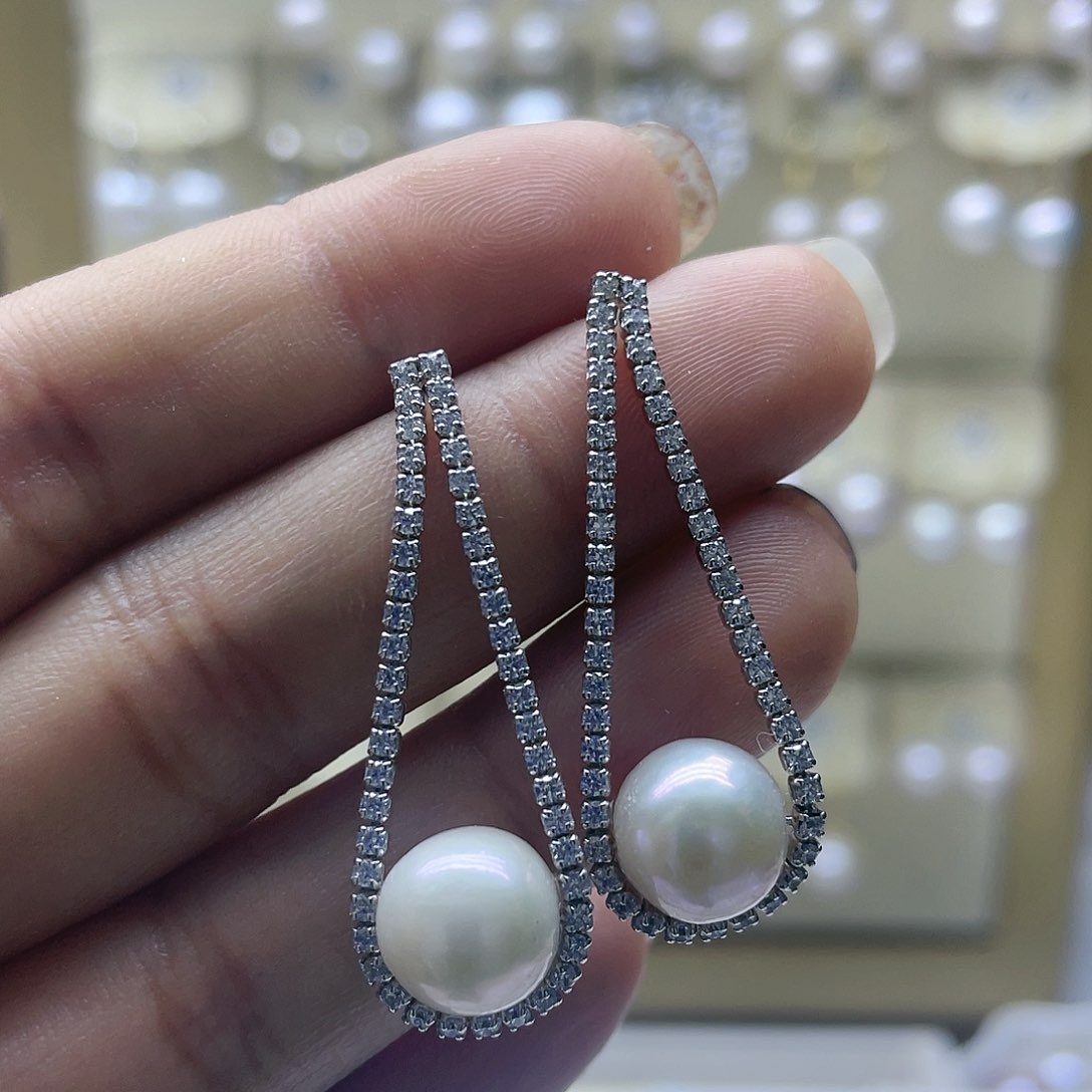 淡水珍珠耳饰银S925镶嵌