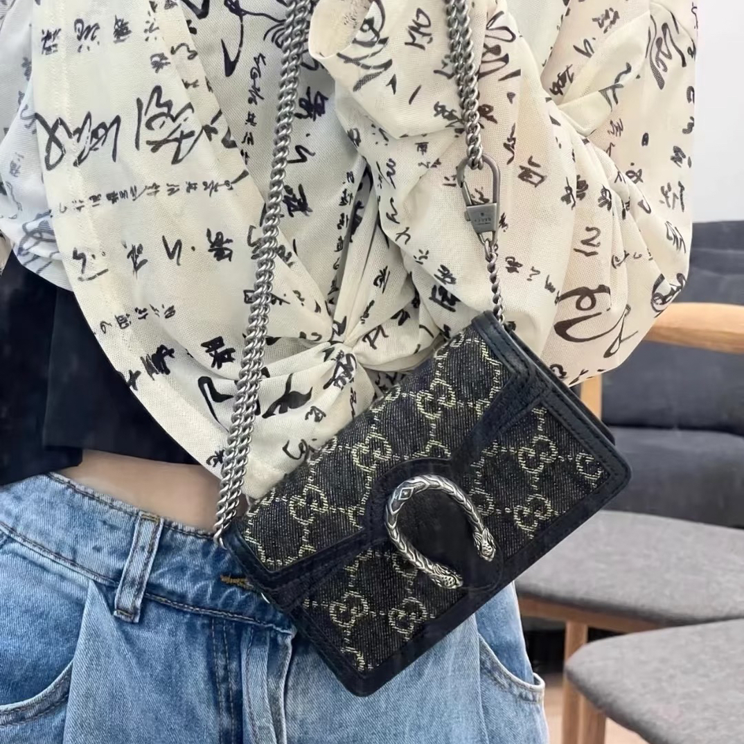 99新 GUCCI/古驰 GUCCI 酒神mini黑色 丹宁/98新/优选