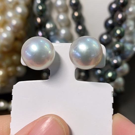 海水珍珠耳饰银S925镶嵌12.5