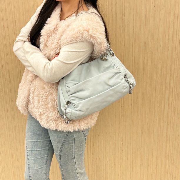 95新 Chanel/香奈儿 baby蓝链条包单肩斜挎包