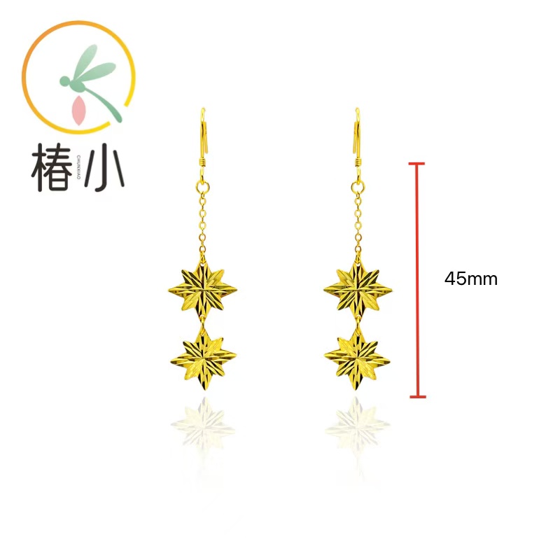 足银耳饰 999八芒星5G轻奢风甜美金色耳吊耳勾【椿小】618020