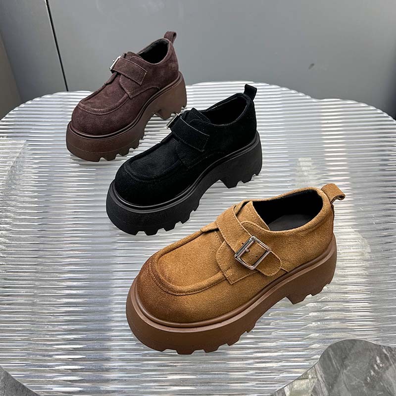 【现货】磨砂真皮厚底松糕皮鞋2024秋季新款英伦风复古乐福鞋2671-1