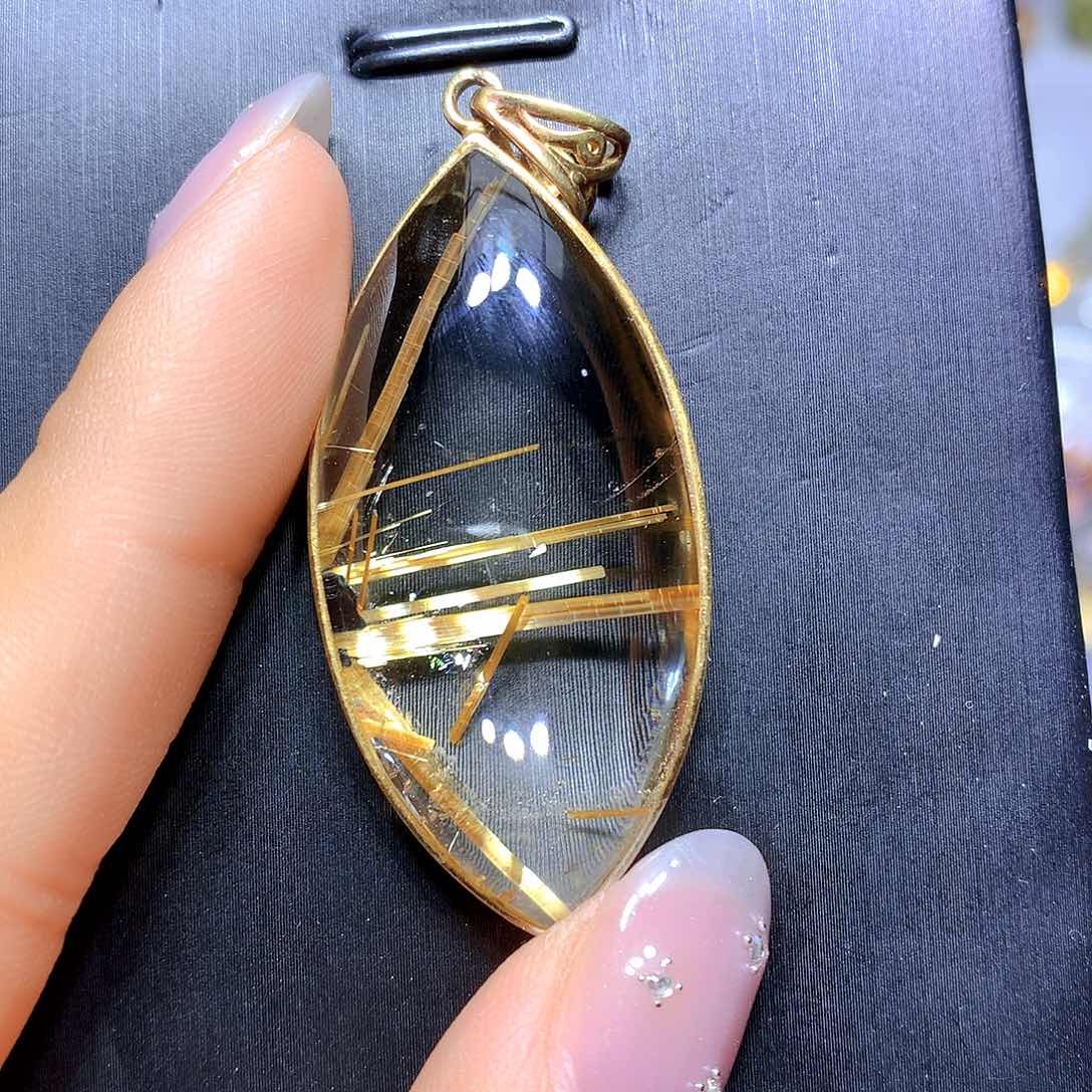 水晶吊坠银S925镀金镶嵌吊坠