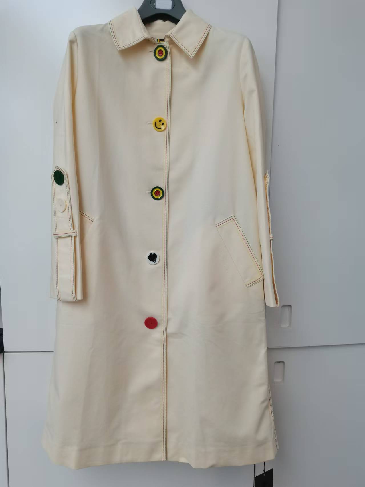 不退换 阿 中长款长袖女士时尚风衣米白色气质单排扣百搭带背带