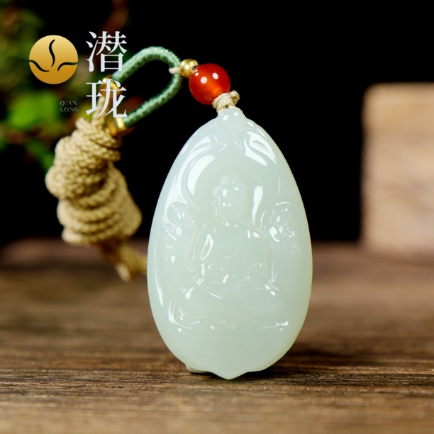 【潜珑】dm-2828和田玉青海料心中有佛卡 40mm 多样性拍一发一