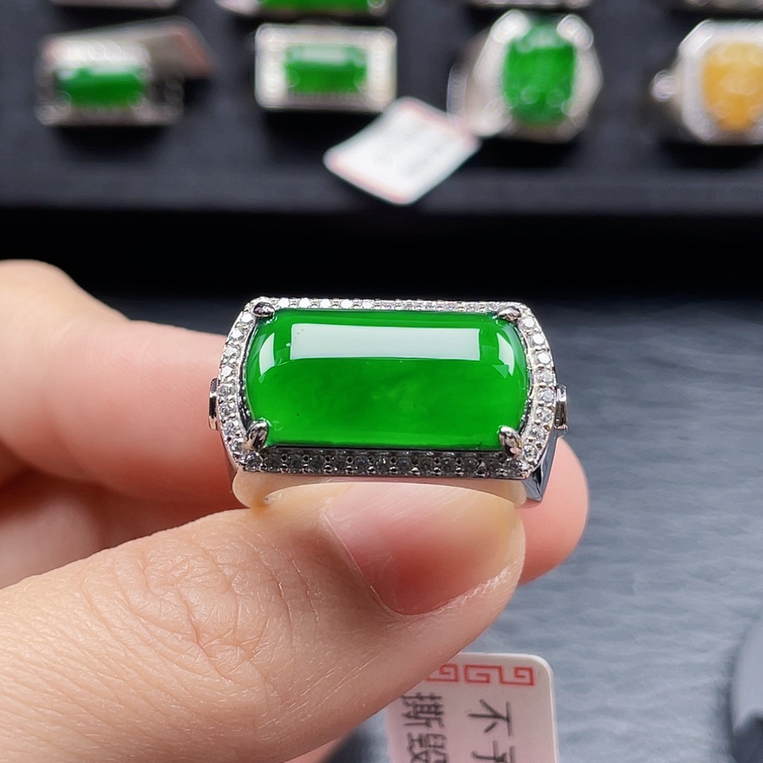 翡翠戒指银S925镶嵌天然a货翡翠3083