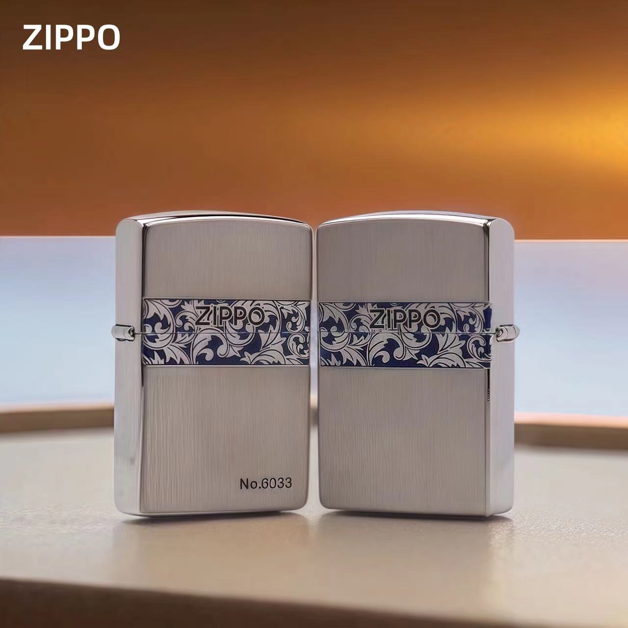 ZIPPO/之宝打火机竖拉丝彩色唐草花 银色个性经典防风  DY9902DK