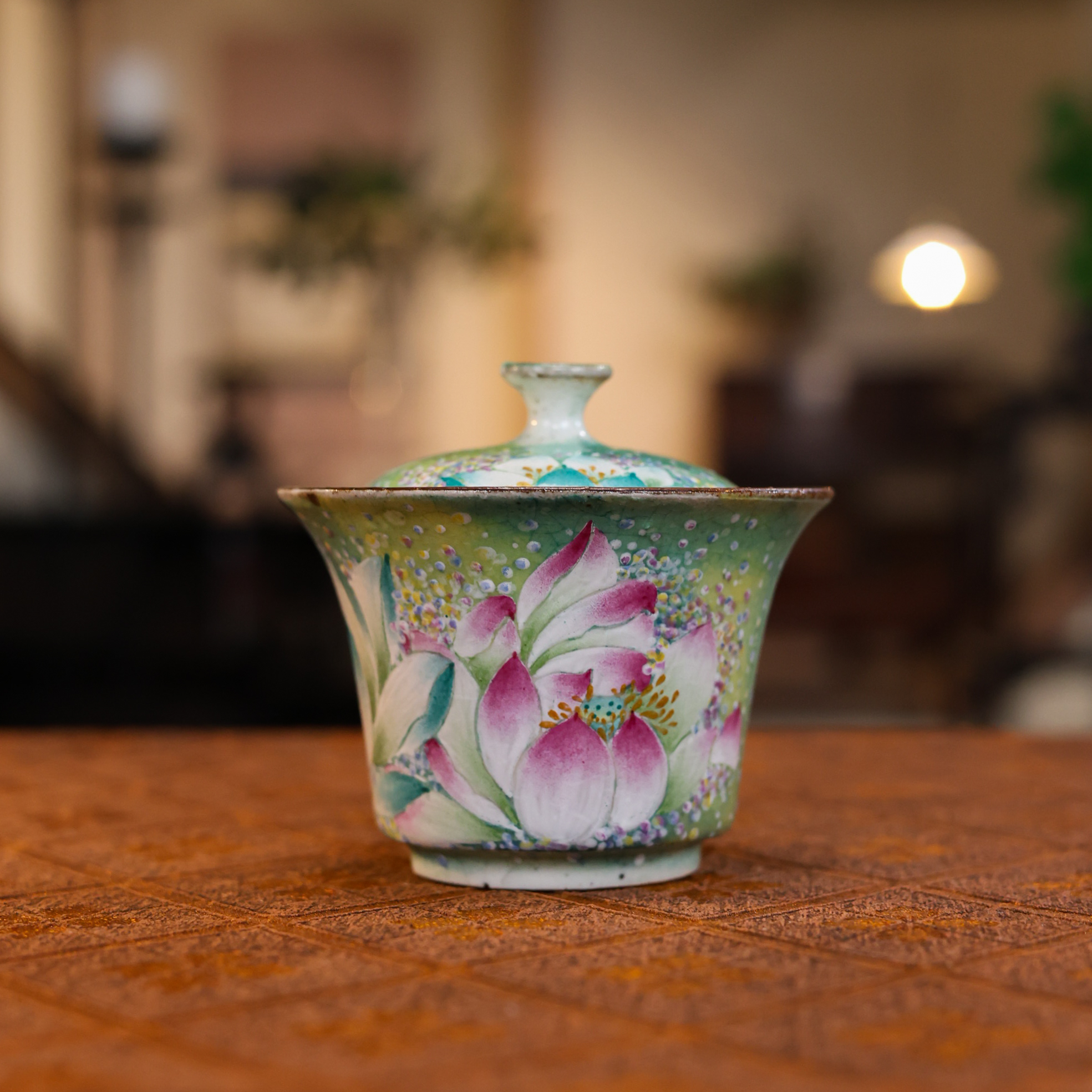 【九姐爱喝茶】 并蒂莲油画风二才盖碗（蕉白S0835）